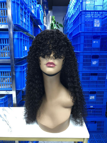 Perruque Bob Kinky Curly avec frange densité 250%