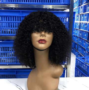 Perruque Bob à frange bouclée crépue densité 250%