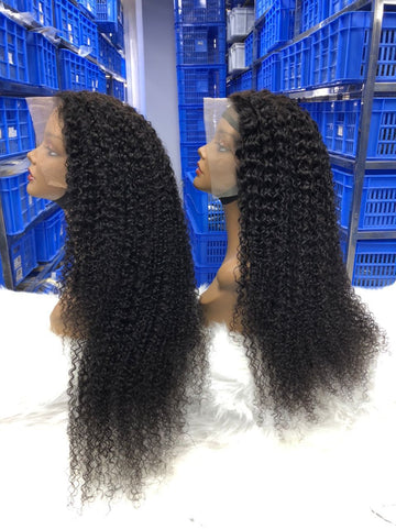 Perruque bouclée crépue 13x4 frontale complète 250% densité 100% cheveux humains